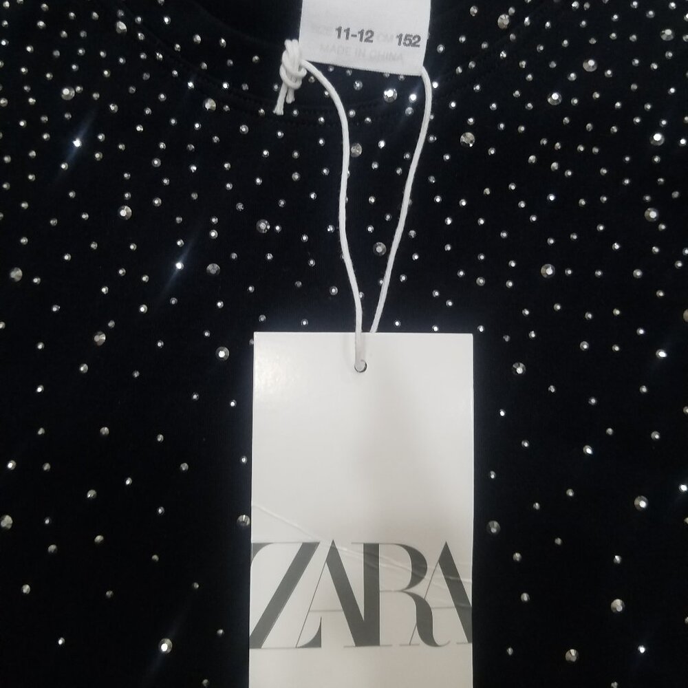 Zara Girls Size 11/ 12 Black Sparkly Stretchy Long Sleeve Shirt - Picture 3 of 5